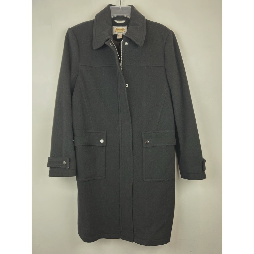 Talbots Coat Women 12 Black Italian Wool Long Button Zip Car Old Money Quiet Lux